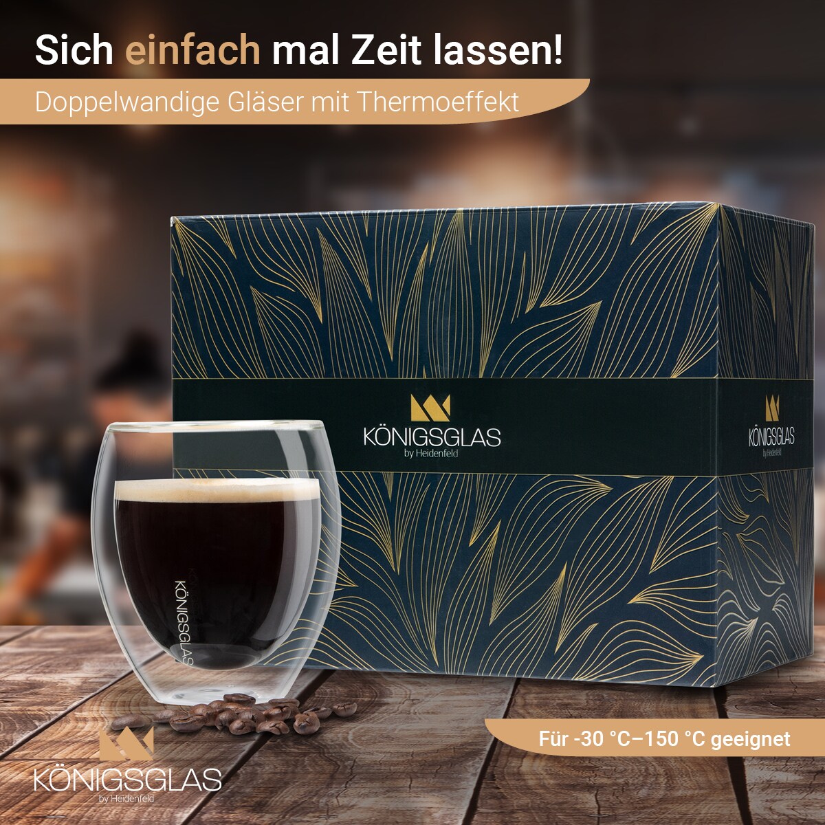 Königsglas Crema, Tee-/Kaffeegläser by Heidenfeld, 250 ml, 2er/4er-Set, doppelwandig, handgefertigt (2er Set)
