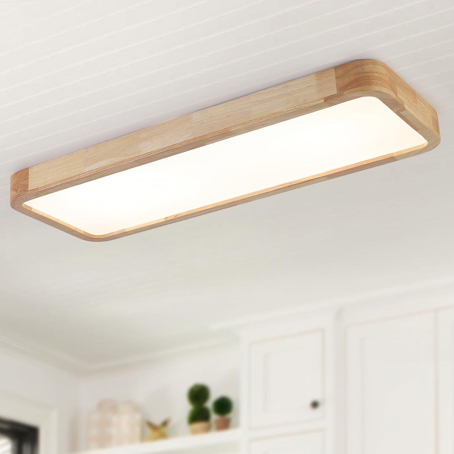 LED Deckenleuchte Holz,100 * 30Cm Modern Deckenlampe 40W KüChe Lampe,Dimmbar Mit Steuerung,Groß Deckenlampe Wohnzimmer FüR Schlafzimmer BüRo