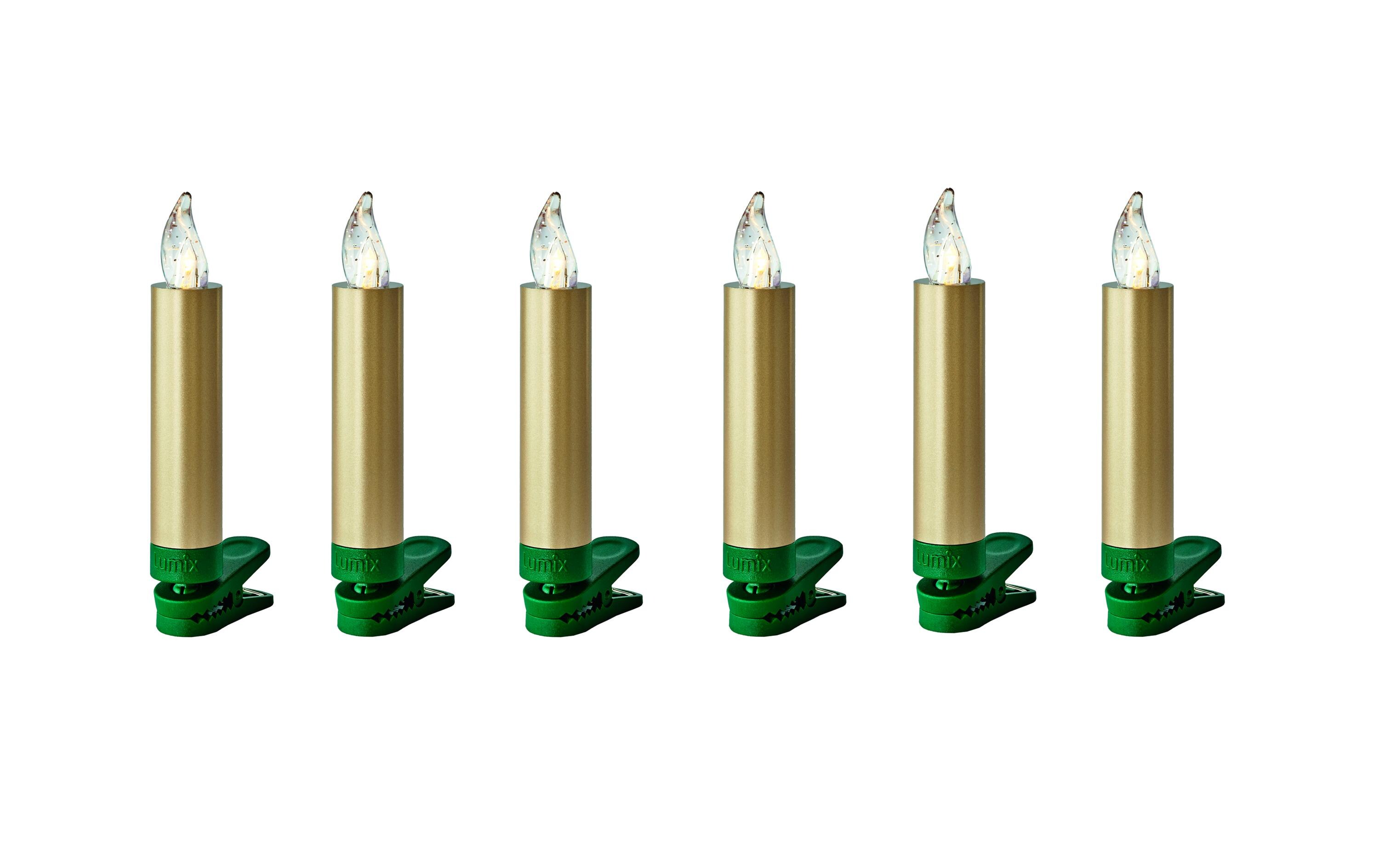 LED Baumkerze SuperLight Mini, Gold, 6er-SetErweiterungsset LED Christbaumkerzen