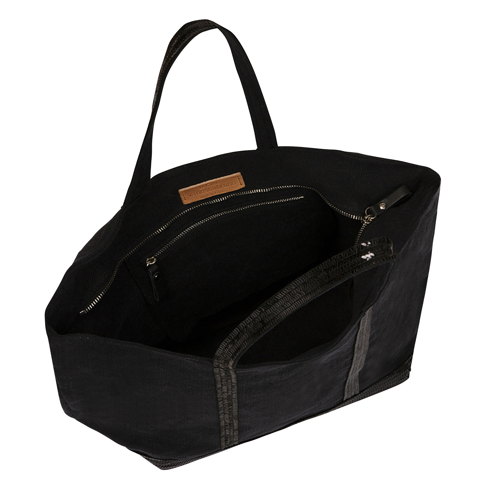 Cabas L brodé avec sequins en lin | Noir