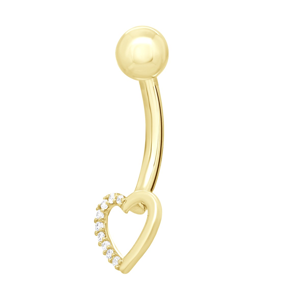 Piercing de Nombril en Or Jaune serti D'oxydes de Zironium - Coeur - Anallergique