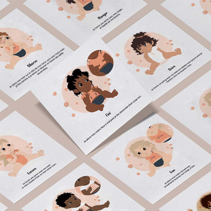 7 cartes Bébé signe 