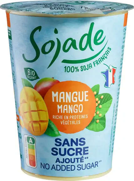 Plantaardige variatie op yoghurt soja - mango