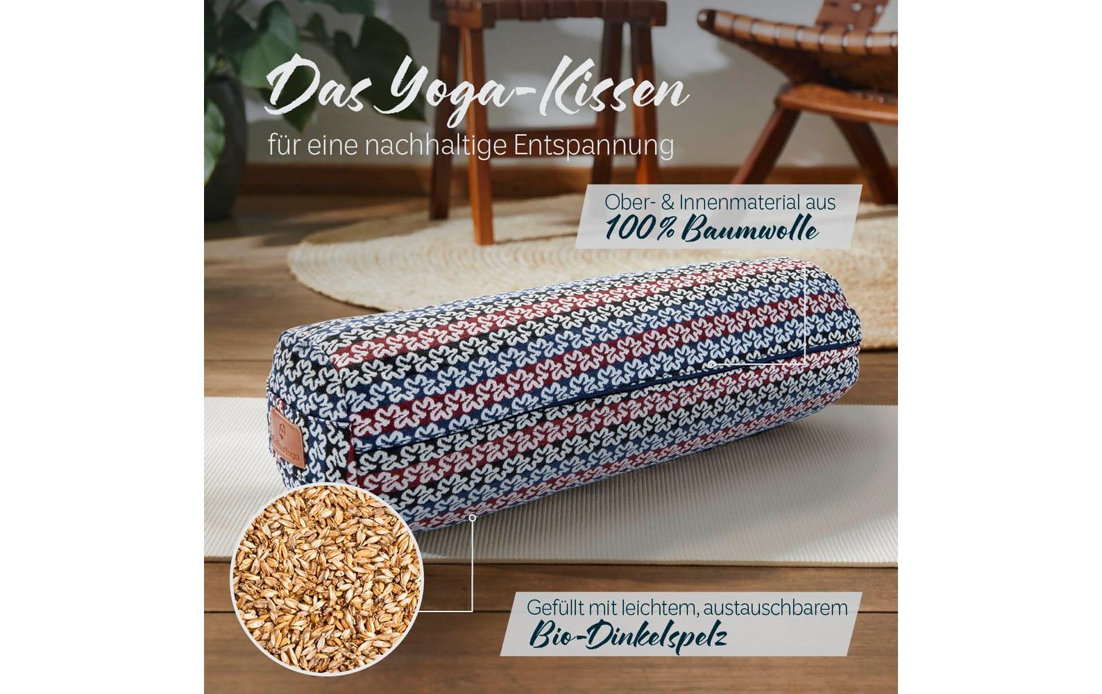Yoga-Bolster Tarik, Dinkelspelz, Mehrfarbig/BlauYogarolle