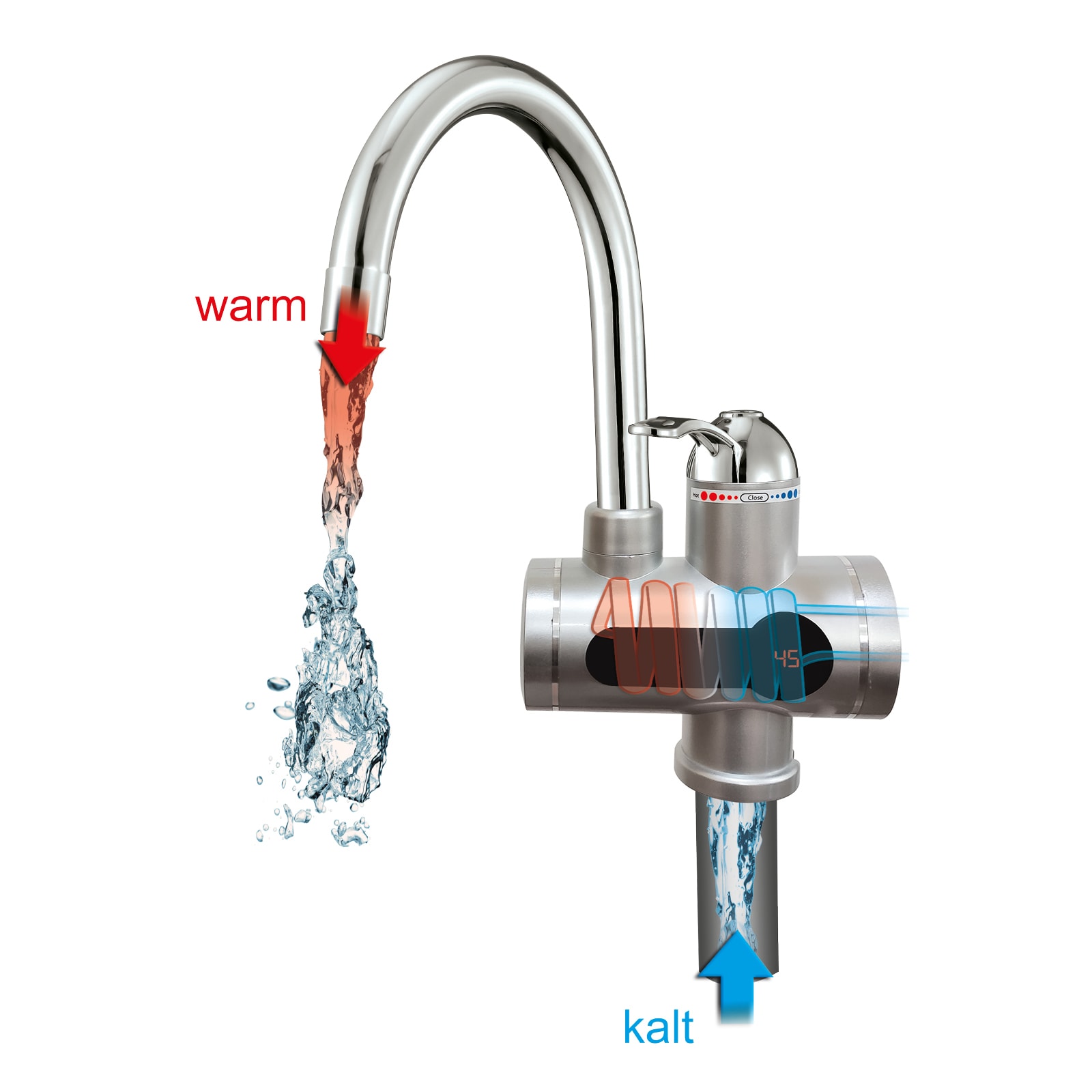 Mauk digitaler Wasserhahn mit integriertem Durchlauferhitzer und Temperaturanzeige