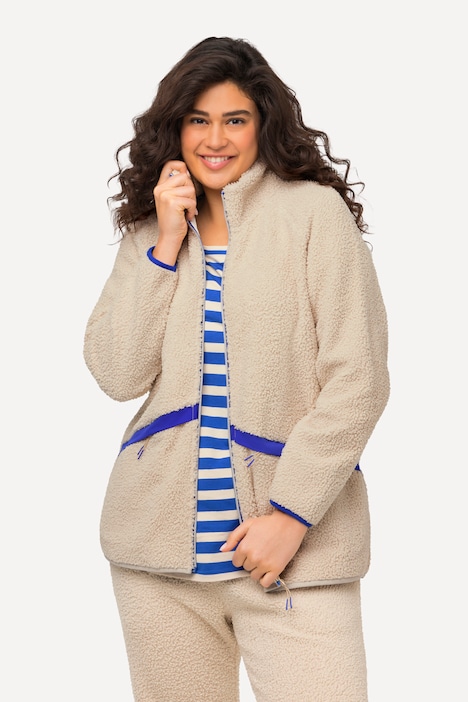 Teddyjacke, Stehkragen, Farbakzente, kuschelweich