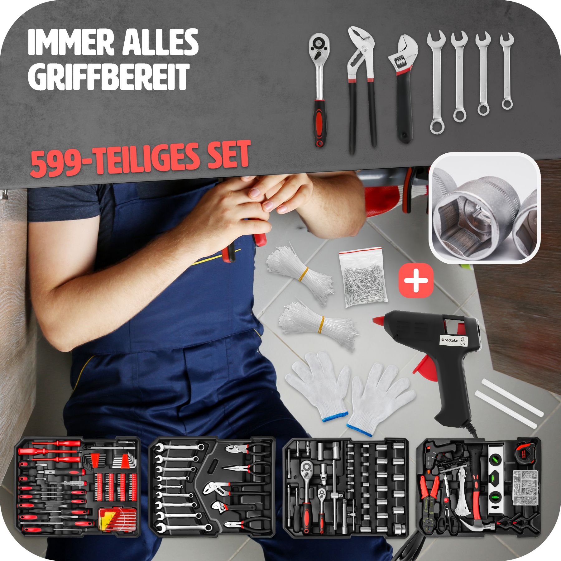 tectake® Trolley Werkzeugkoffer 599-tlg.