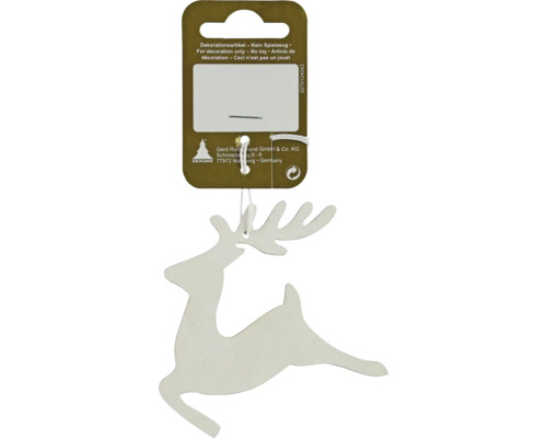Kerstdecoratie hangend hert 8 x 8 cm hout wit