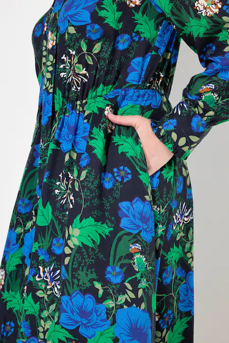 Maxikleid, A-Linie, V-Ausschnitt, Schluppe, Langarm, schwarz