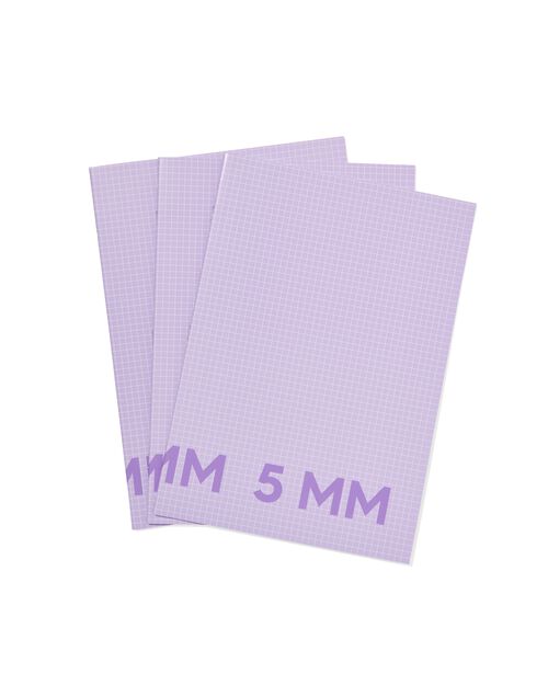 3 cahiers lilas format A4 - à carreaux 5mm
