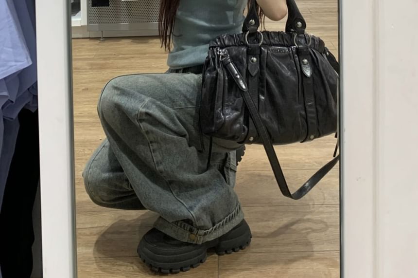 Coline - Mid Waist Washed Wide Leg Jeans