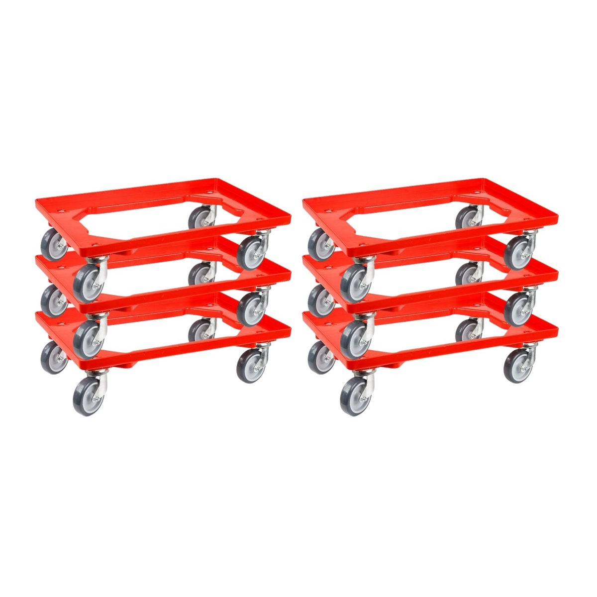 PROREGAL Transportwagen voor Euroboxen 60 x 40 cm met rubberen wielen, rood, open dek, 2 zwenkwielen en 2 bokwielen, draagvermogen 300 kg
