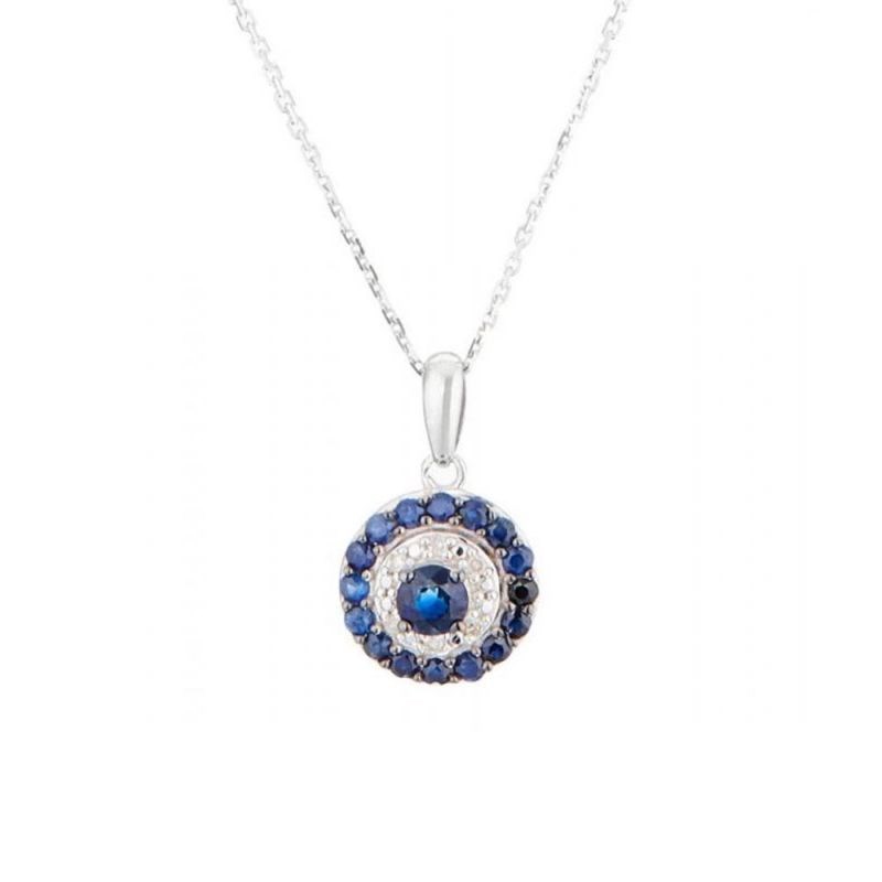 Pendentif Or Blanc Diamant et Saphir