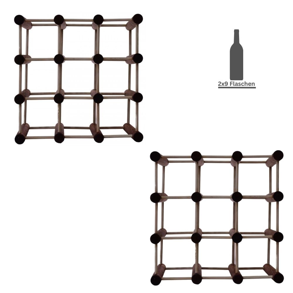 PROREGAL Modulair Wijnrek Vinotega Mod HxBxD 36 x 36 x 24 cm 2 x 9 Flessen Massief grenenhout Bruin Geolied