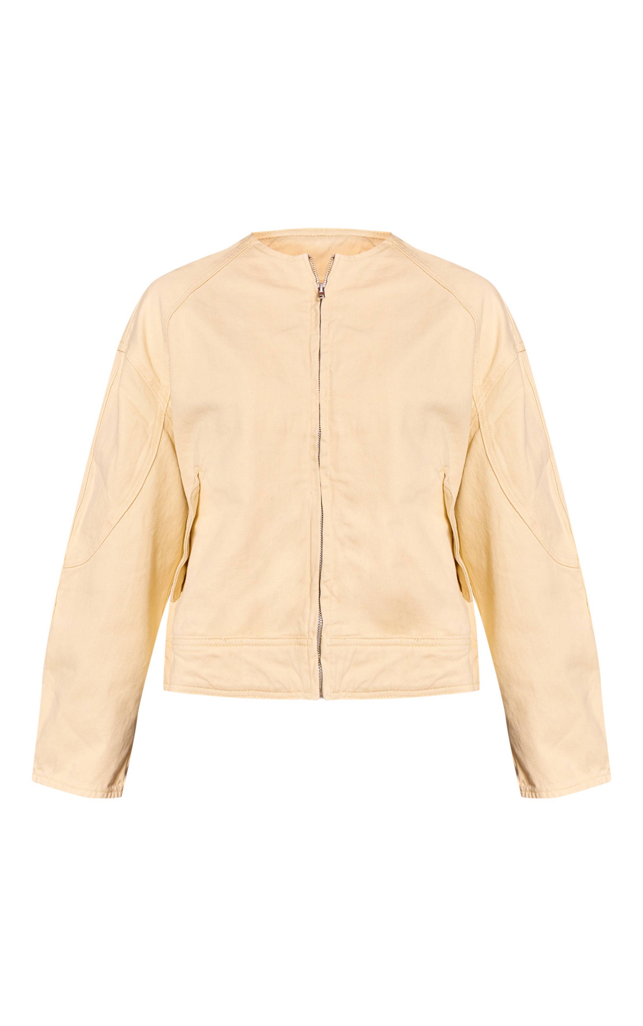 Pale Yellow Veste En Jean À Col Rond Et Manches Ballon