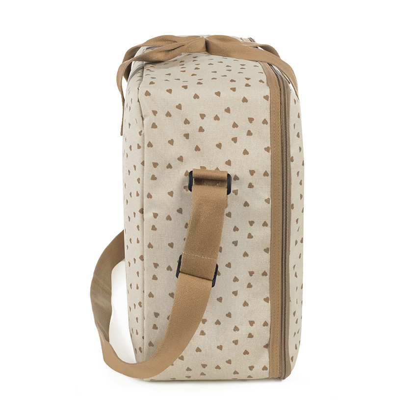 Valise de maternité imprimé cœurs Poppy cannelle