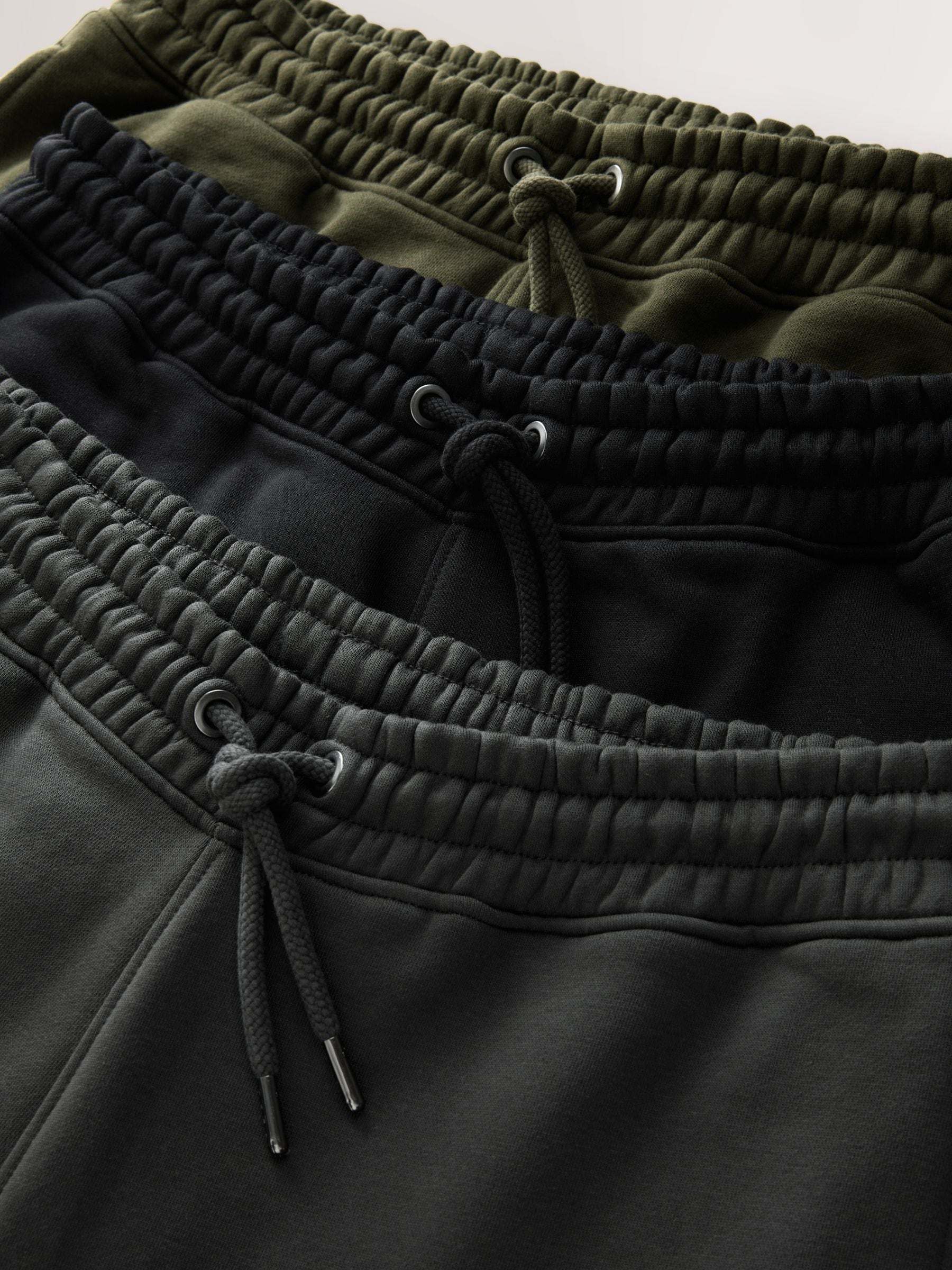 Zwart/leigrijs/kakigroen - Verpakking van 3 slim-fit jersey joggingbroeken met hoog katoengehalte
