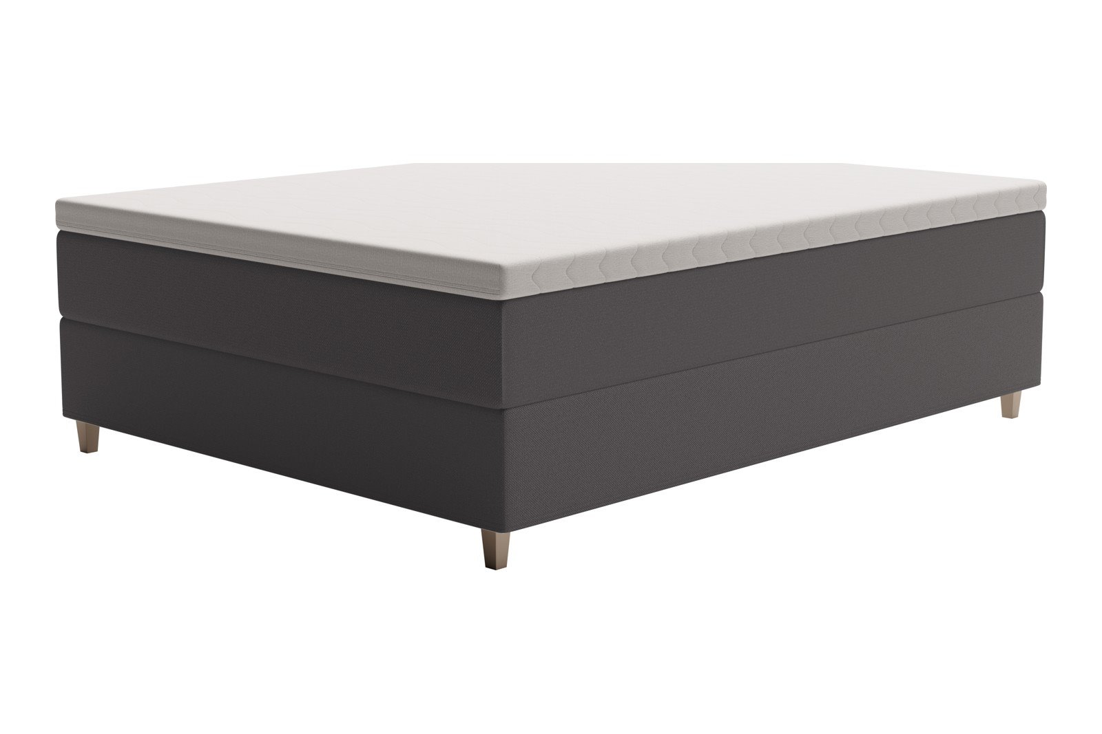 XOV Venus Kontinentalseng 180x210 cm i tekstil storm 97 grå, fast/fast med Premium 15 overmadrass og sort firkantede ben, gavl selges separate