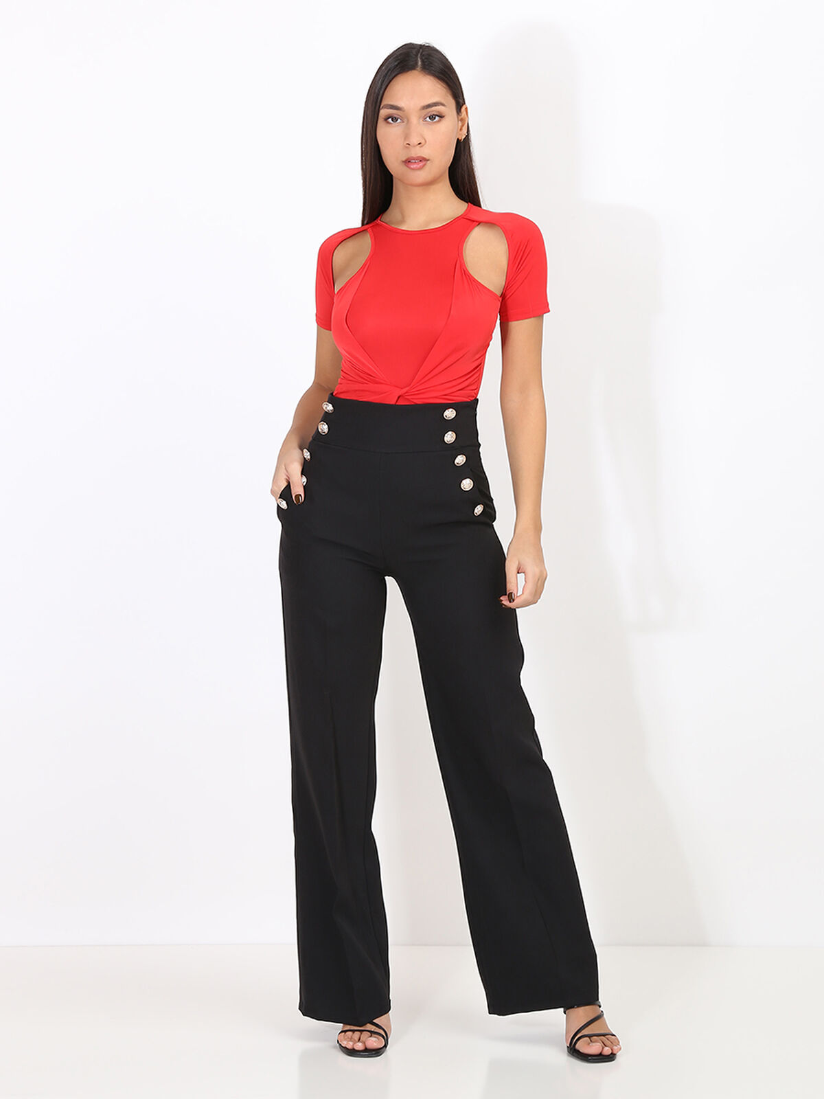 Pantalon palazzo style officier- Noir