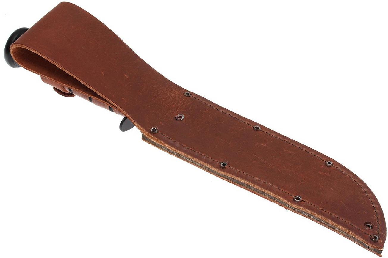 KA-BAR USMC 1217 plain edge, leer, lederen foedraal
