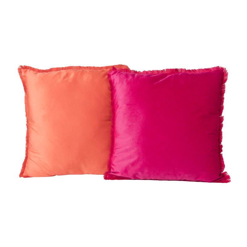 Kussen velvet met franjes - oranje - 45x45 cm