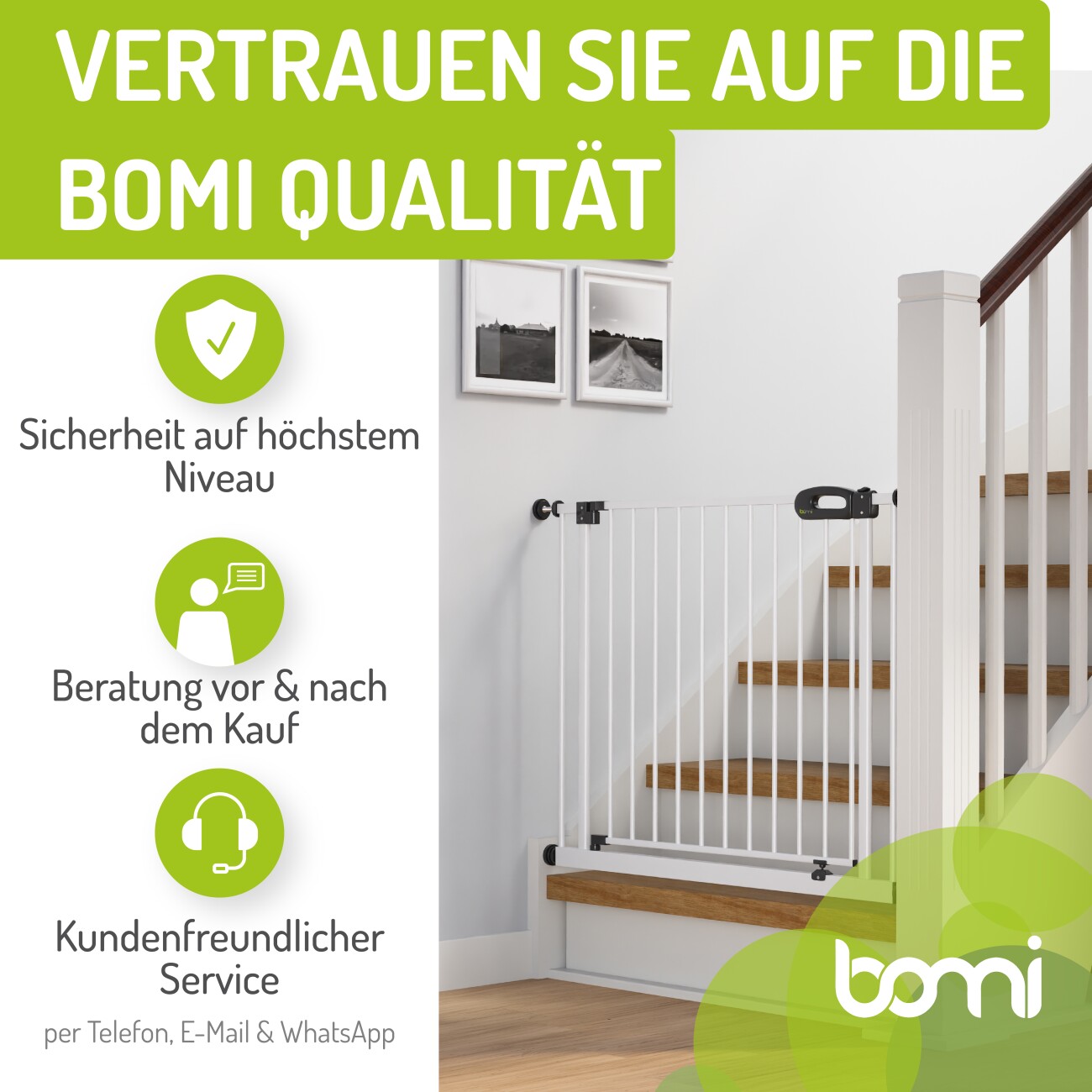 bomi Türschutzgitter Extrahoch 107 cm - Merle 73-161 cm in Weiß für Hunde & Katzen XS