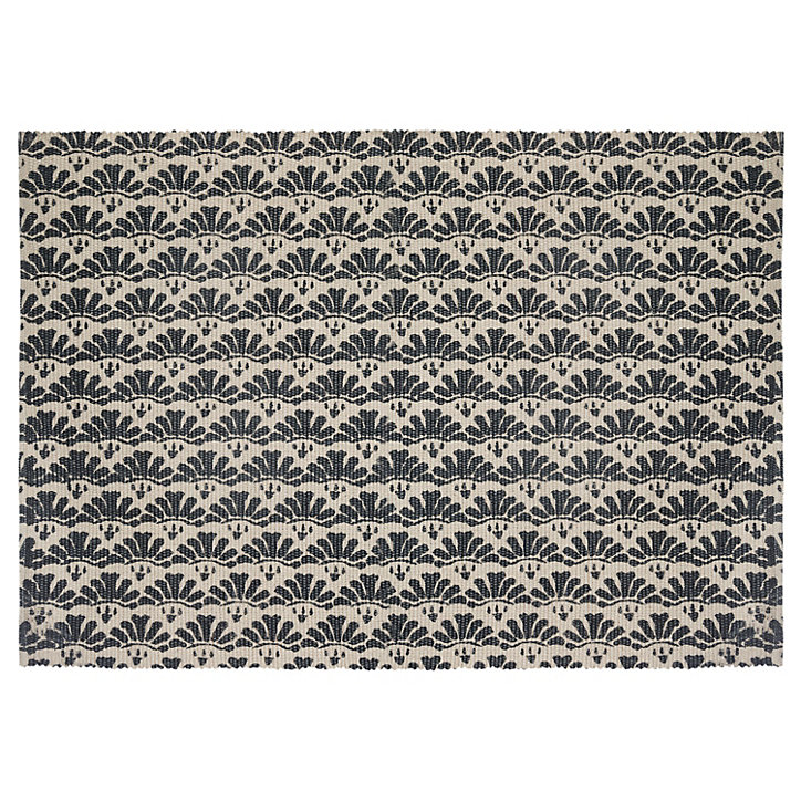 Tapis à franges imprimé Atmosphera coton gris L.90 x l.60 cm