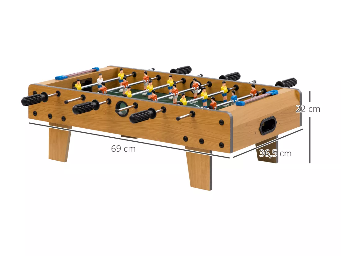 Table baby-foot enfant à partir de 6 ans 2 ballons 18 joueurs MDF vert aspect bois