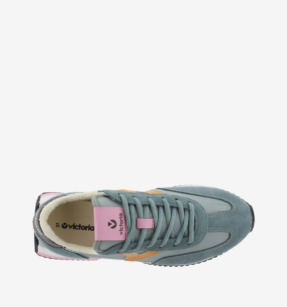 COSMOS NYLON SOFT & CUIR FENDU Baskets pour femmes semelle colorée JADE