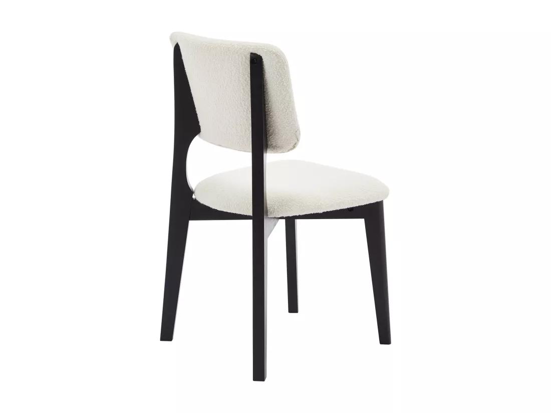 Lot de 6 chaises en tissu bouclette et bois d'hévéa - Blanc et Noir - JASMENA