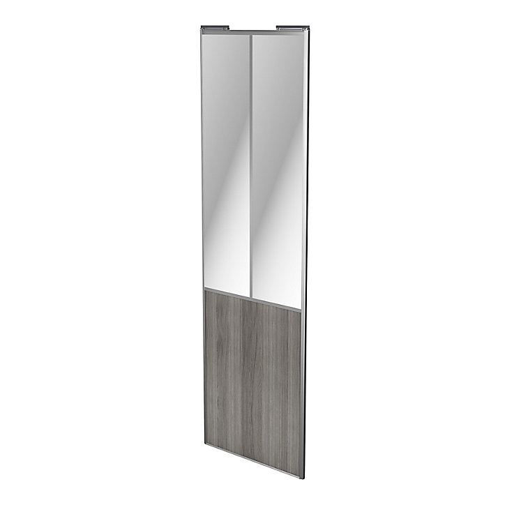 Porte de placard coulissante atelier effet chêne grisé profil gris GoodHome Arius H. 248,5 x L. 76.2 cm + amortisseurs