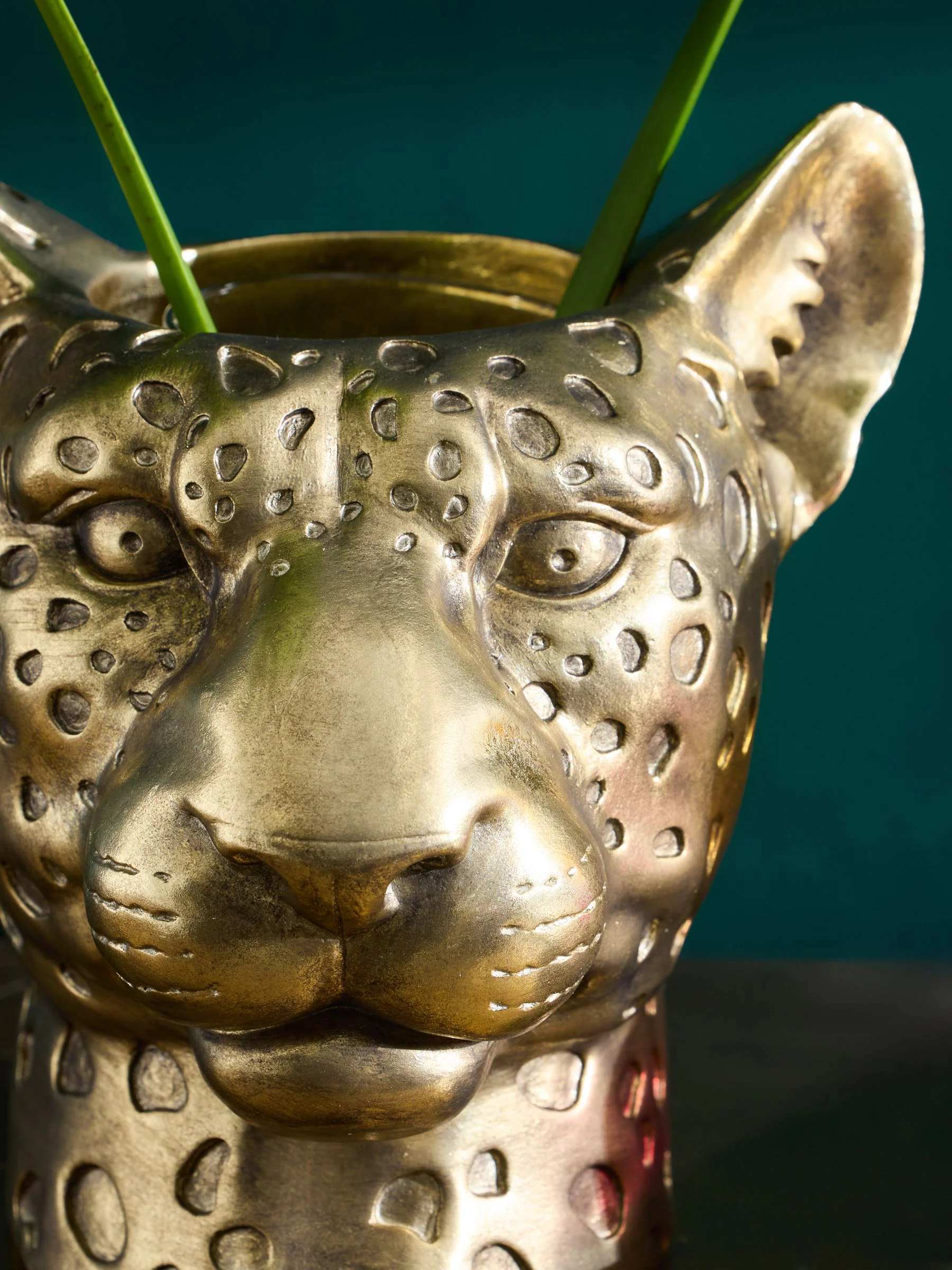 Cheetah Head Decorative Vase