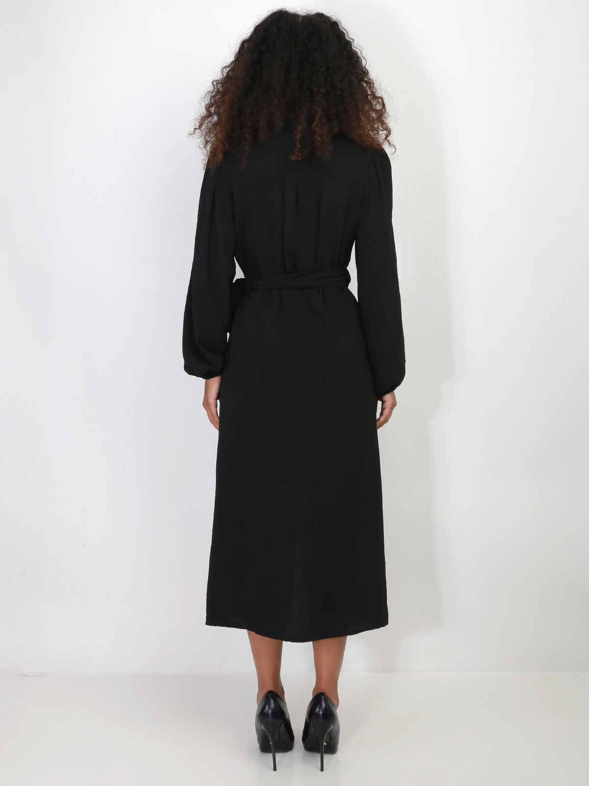 Robe cache-coeur longue à nouer- Noir