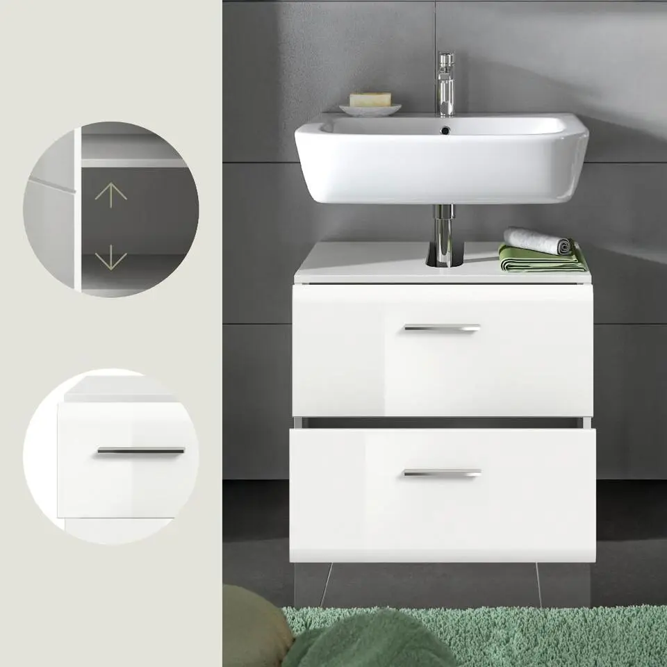 Hioshop Ice wastafel 2 lades wit hoogglans- wit