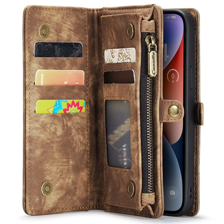 iPhone 15 2in1 Leder Tasche   Magnet Hardcase Karten Etui - Braun