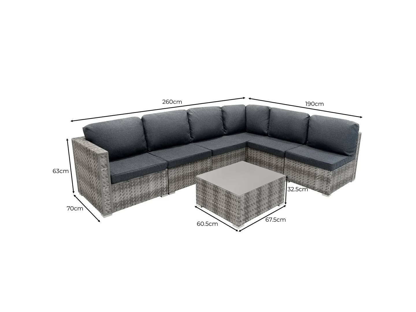 Marielle Rotan Modulaire 7-delige Meubelset - Grijs