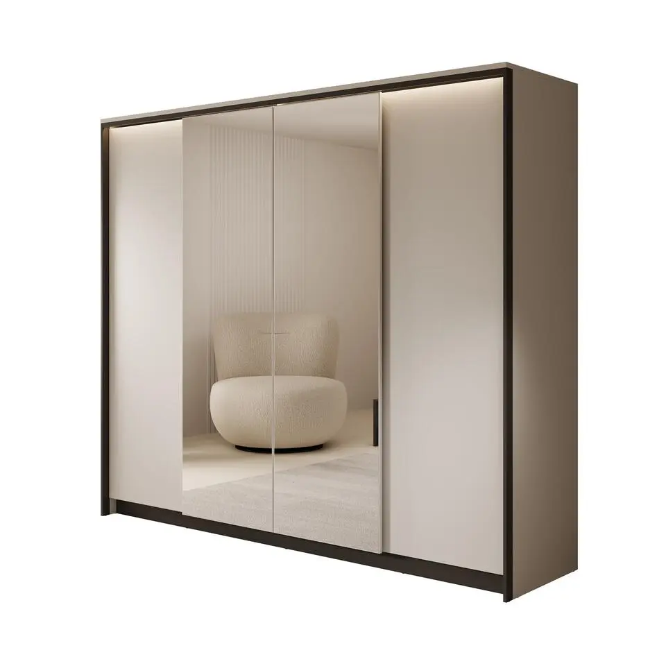Meubella - Kledingkast Genesis - Grijs - 250 cm - Met spiegel