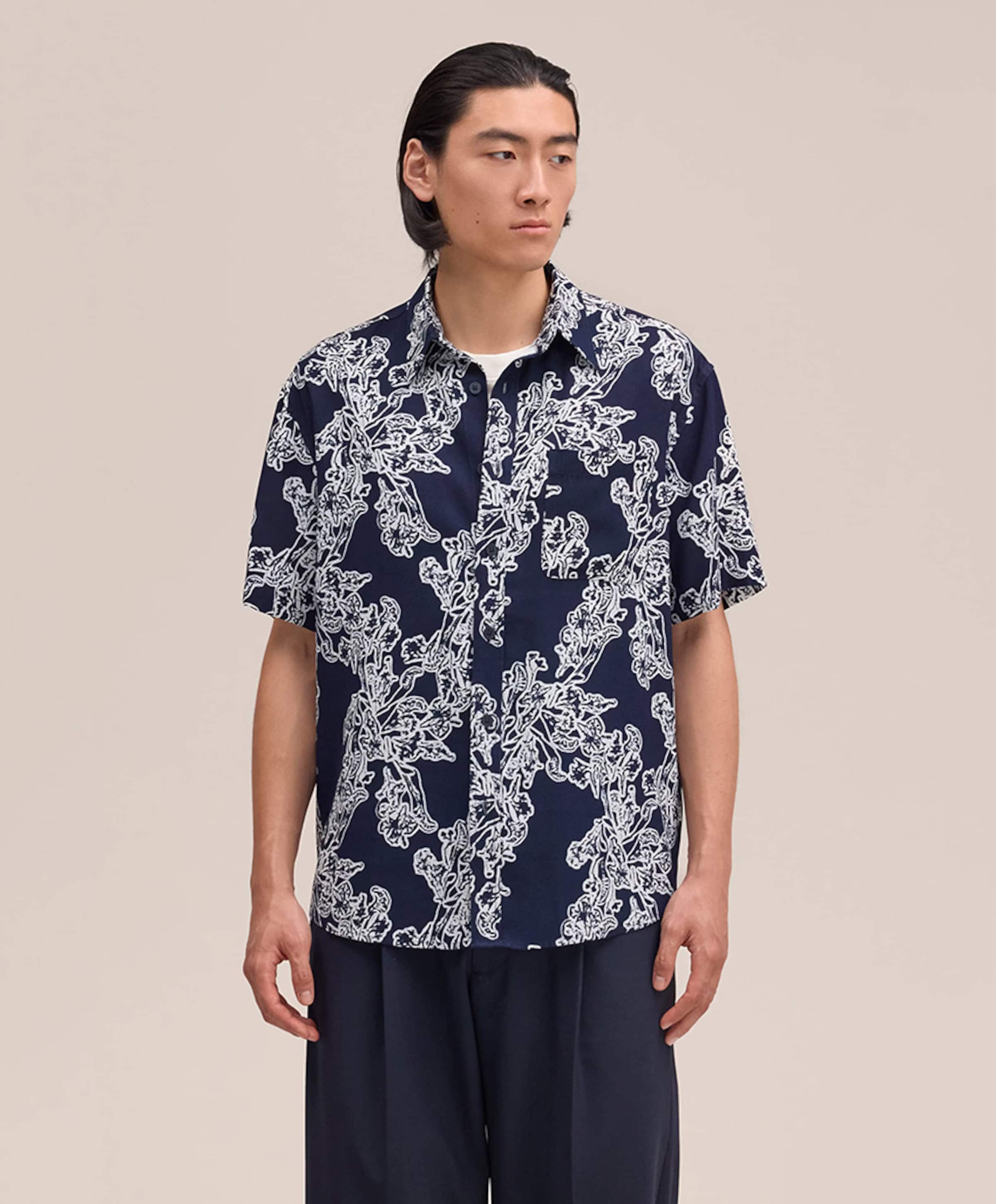 NN.07 Heren overhemd korte mouw blauw