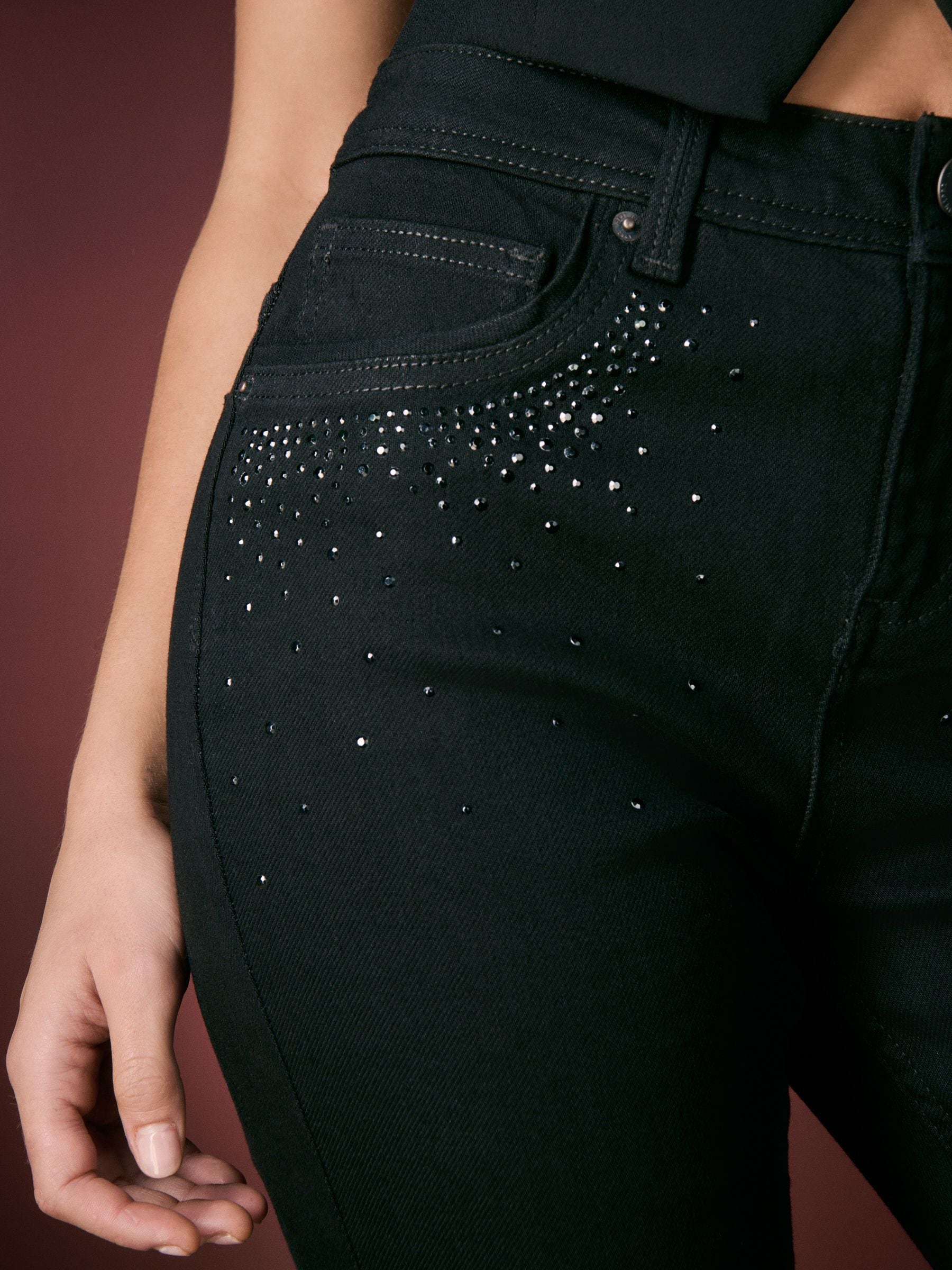 Zwarte verfraaide zak - Superzachte skinny jeans