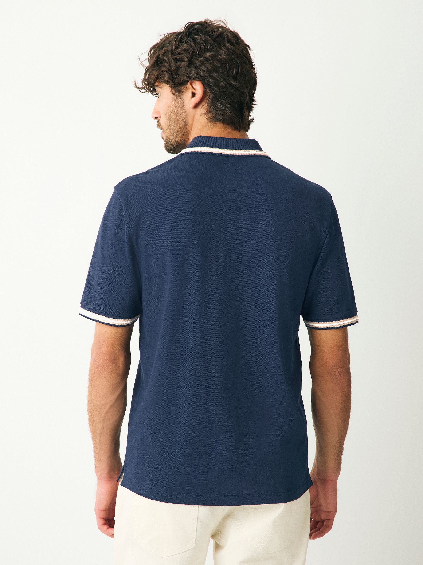 Marineblauwe Ottoman - Regular fit poloshirt met korte mouwen en contrasterende randen