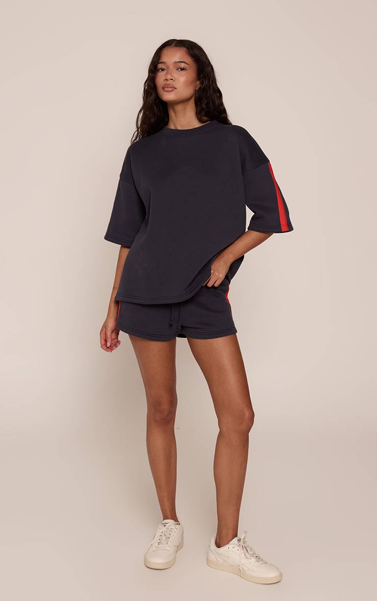 Bleu Marine Short De Jogging Ajusté À Bandes Latérales