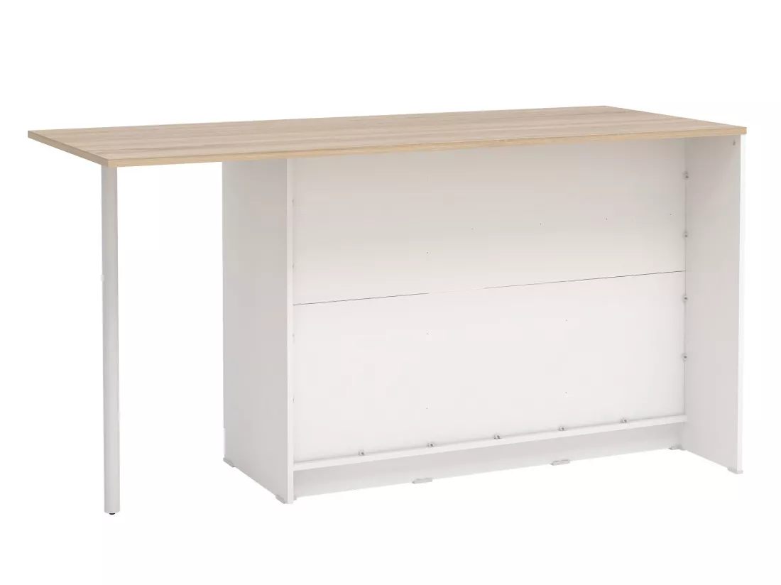Ilot central de cuisine avec 2 portes, 1 tiroir et 2 niches - Blanc et naturel - TUNORI