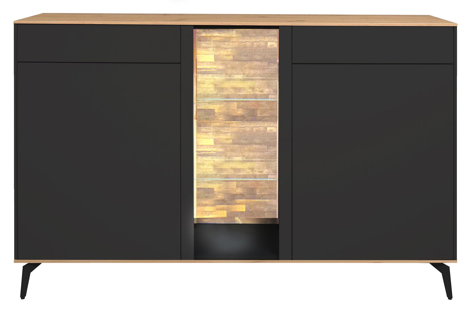 Sideboard COMO 159 x 90 cm Anthrazit matt Lack/Asteiche-Dekor