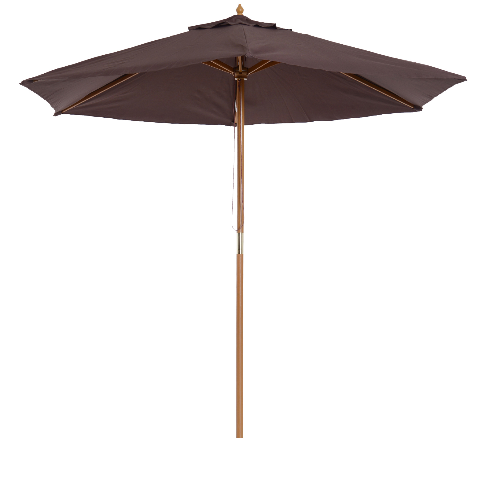 Guarda-sol de jardim Outsunny Ø250x230 cm em madeira com 6 varetas e sistema de corda para varanda, pátio e café.