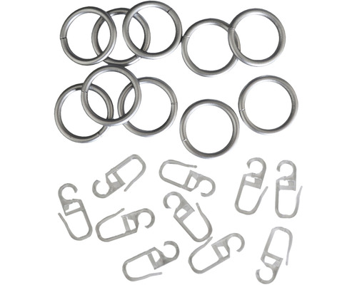 Gordijnring voor gordijnroede, zilverkleurig, Ø 16 mm, 10 stuks.