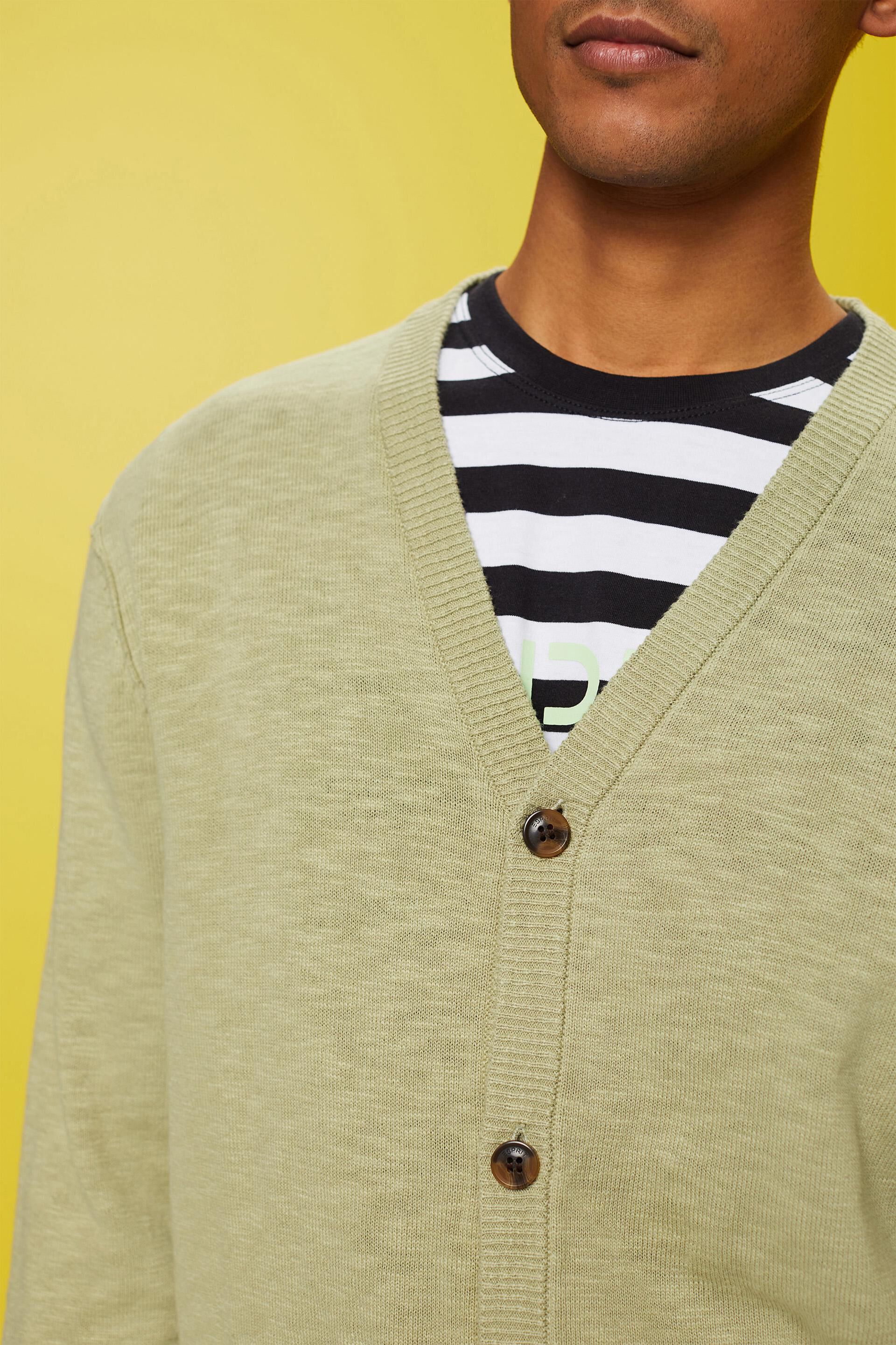 Cardigan à encolure en V, dans un mélange de coton et de lin