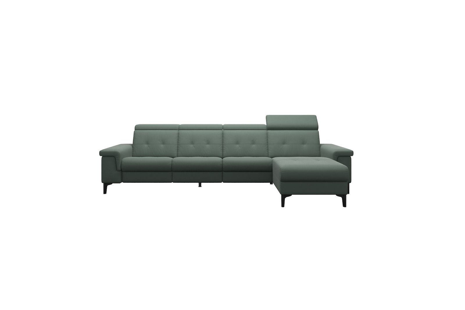 Anna 3-seter (PMM) med LS (M) Hud Paloma Sage Green med A2 arm og polerte organiske sort alu ben, 14 cm. (Power-Manual-Manual)