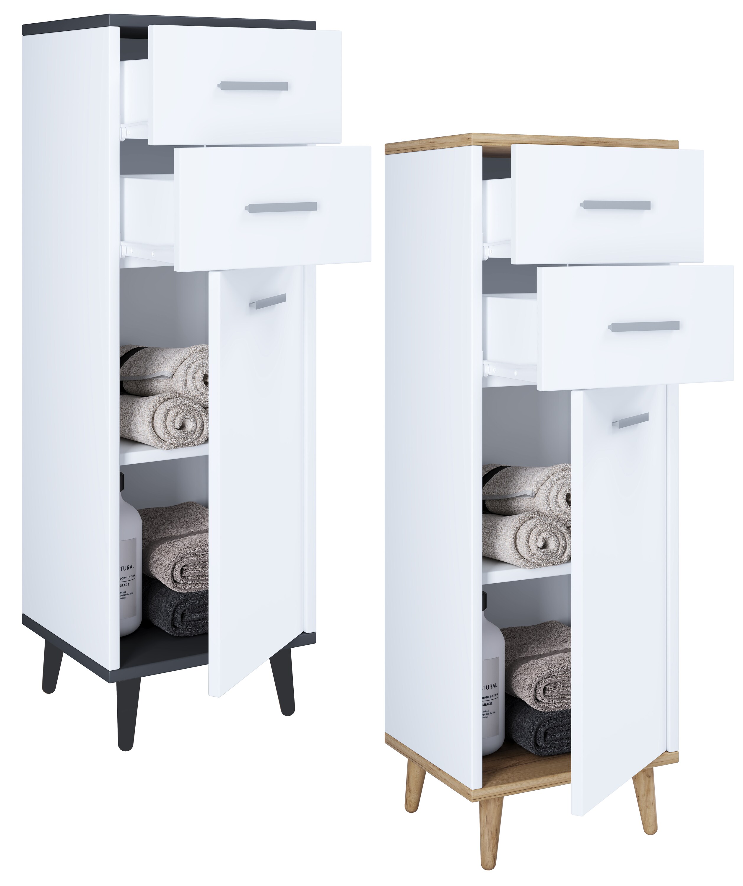 VCM Badmöbel Midischrank Badregal Badschrank Badezimmer Kommode Schublade Landos