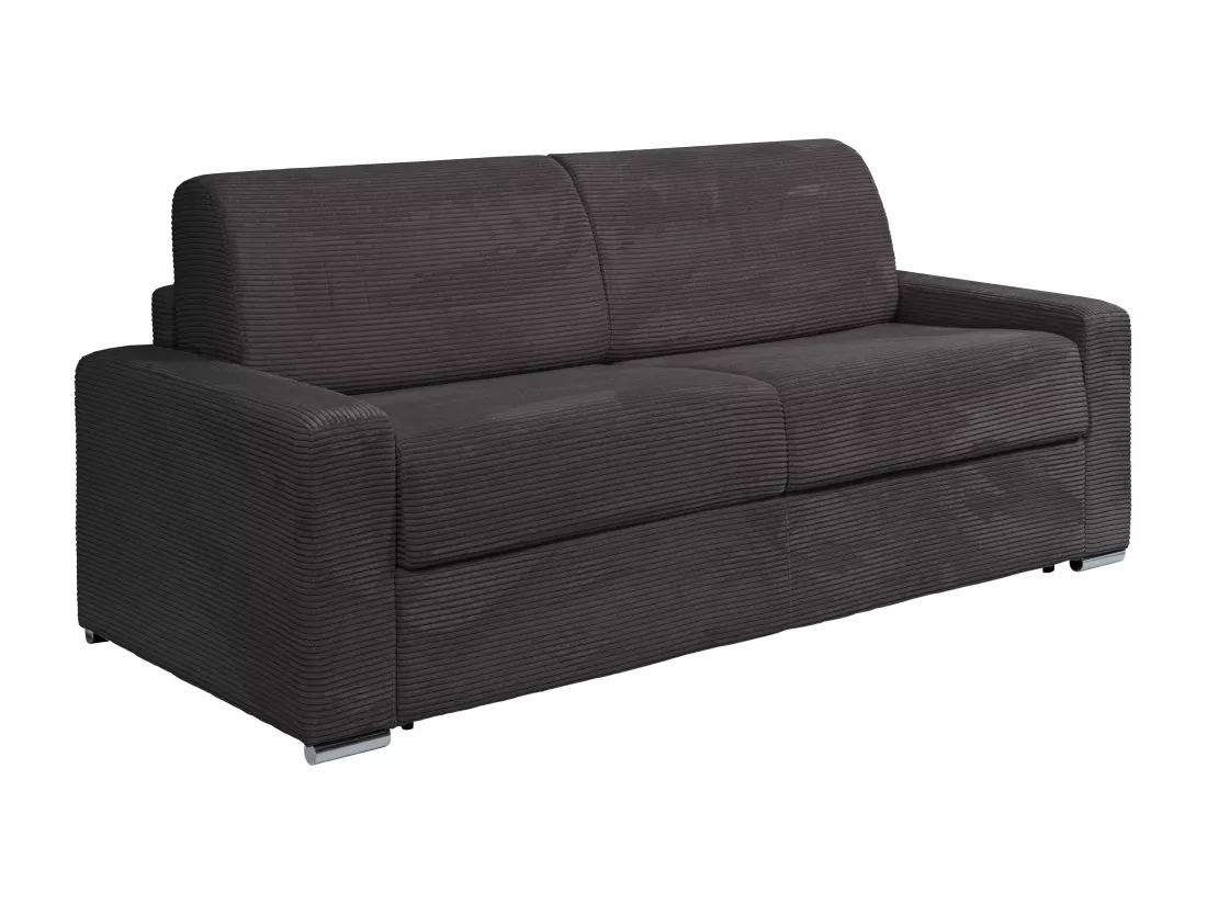 Canapé 4 places convertible express en velours côtelé gris anthracite - Couchage lattes larges 160 cm - Matelas 22 cm CALITO