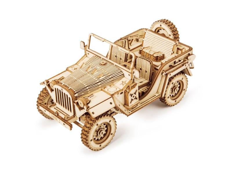 RoboTime Bausatz Army Jeep Geländewagen Militär Jeep 3D Puzzle aus Holz